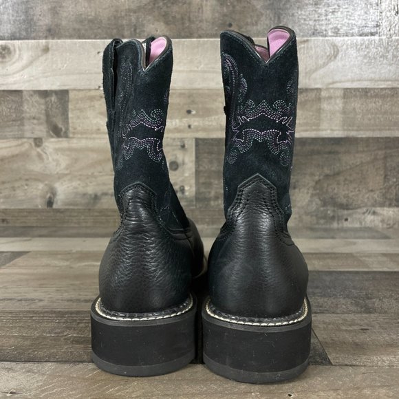 Ariat Fatbaby II Black Deertan & Purple Leather Western Boots 10004729 - Picture 7 of 12